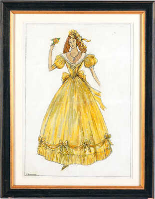 Анненков Юрий Павлович. Дама в желтом платье в «белый горошек». Эскиз костюма